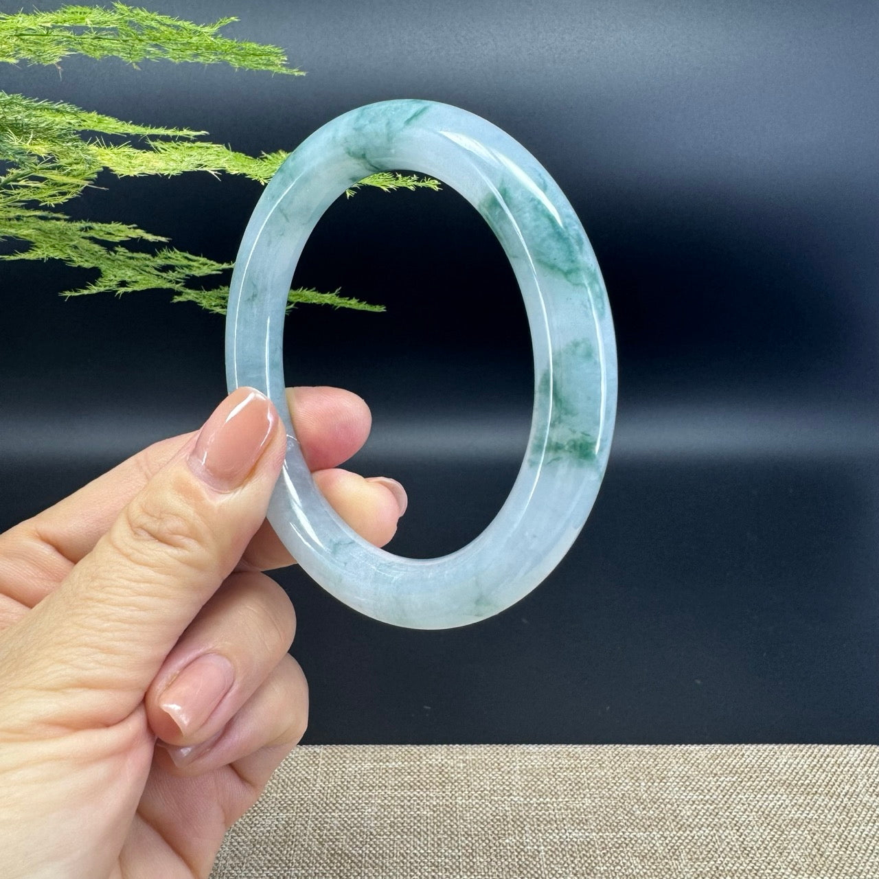 Genuine Burmese Icy Blue Jadeite Jade Bangle Bracelet ( 59.4mm )