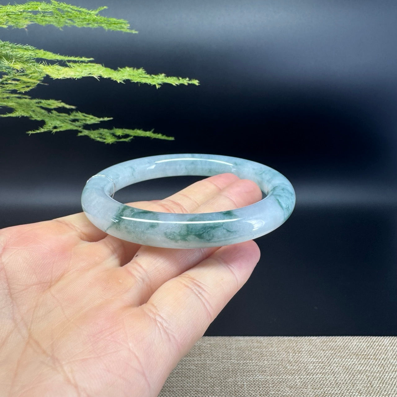 Genuine Burmese Icy Blue Jadeite Jade Bangle Bracelet ( 59.4mm )