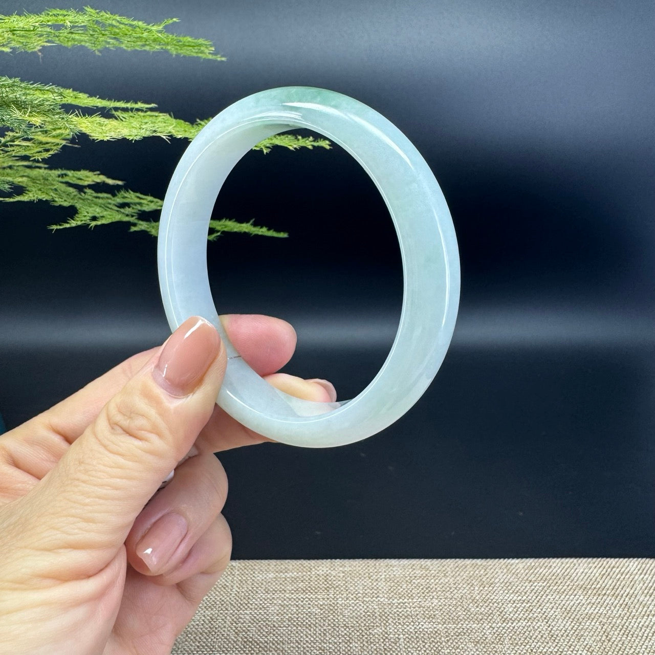 Genuine Burmese White Green Jade Jadeite Bangle Bracelet ( 59.3mm )