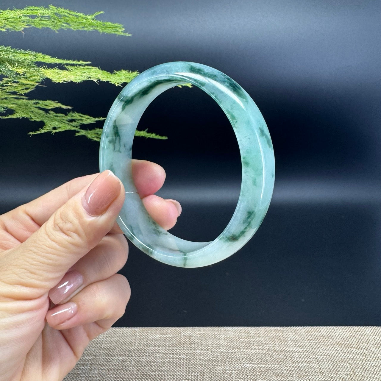 Genuine Burmese Icy Blue Green Jade Jadeite Bangle Bracelet ( 59.3mm )