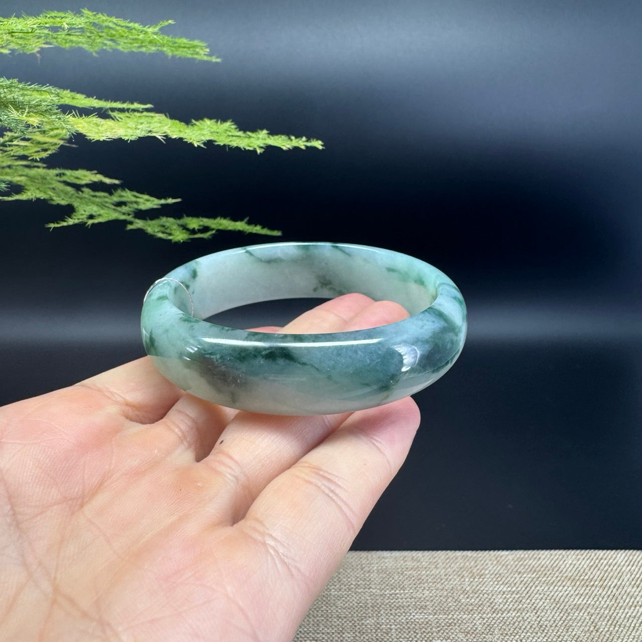 Genuine Burmese Icy Blue Green Jade Jadeite Bangle Bracelet ( 59.3mm )