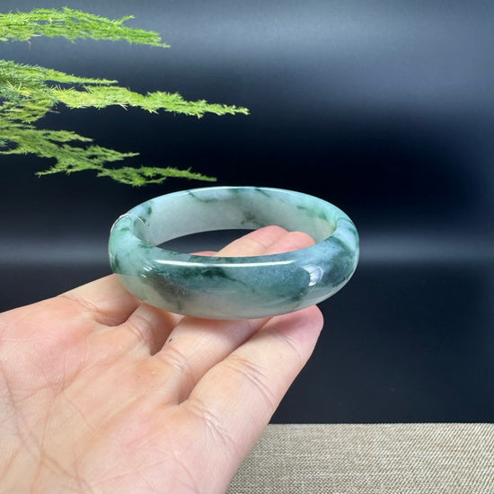 Genuine Burmese Icy Blue Green Jade Jadeite Bangle Bracelet ( 59.3mm )