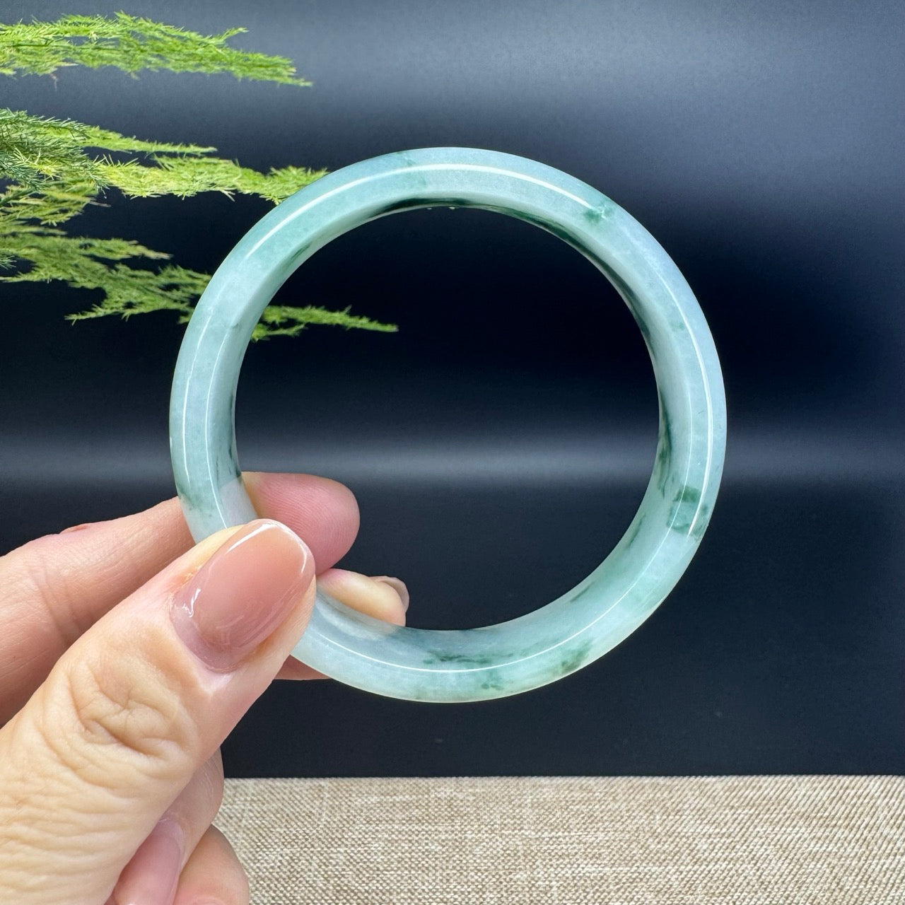 Genuine Burmese Icy Blue Green Jade Jadeite Bangle Bracelet ( 59.3mm )