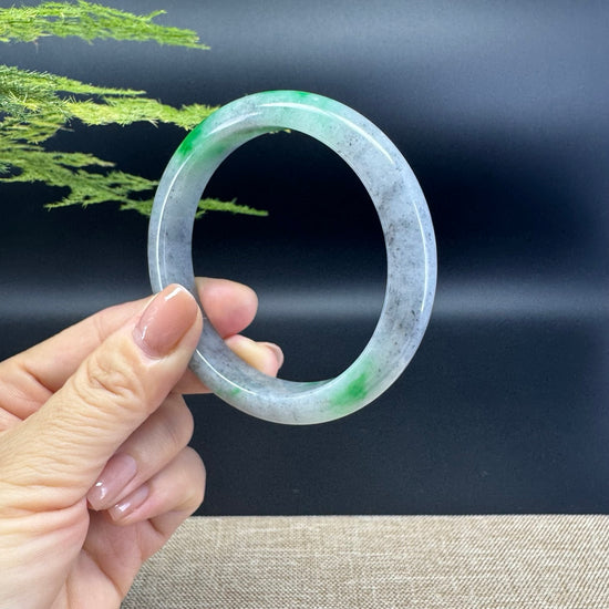 Genuine Burmese Icy Black Green Jade Jadeite Bangle Bracelet (59.4mm)