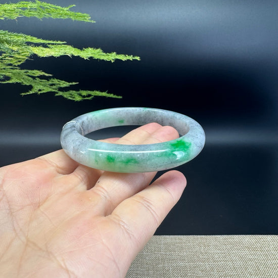 Genuine Burmese Icy Black Green Jade Jadeite Bangle Bracelet (59.4mm)