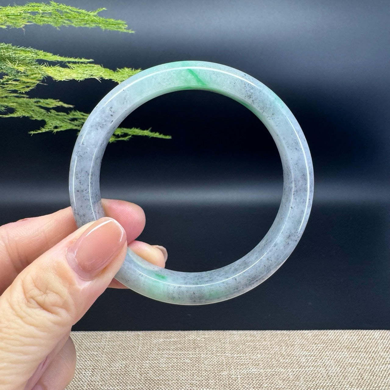 Genuine Burmese Icy Black Green Jade Jadeite Bangle Bracelet (59.4mm)