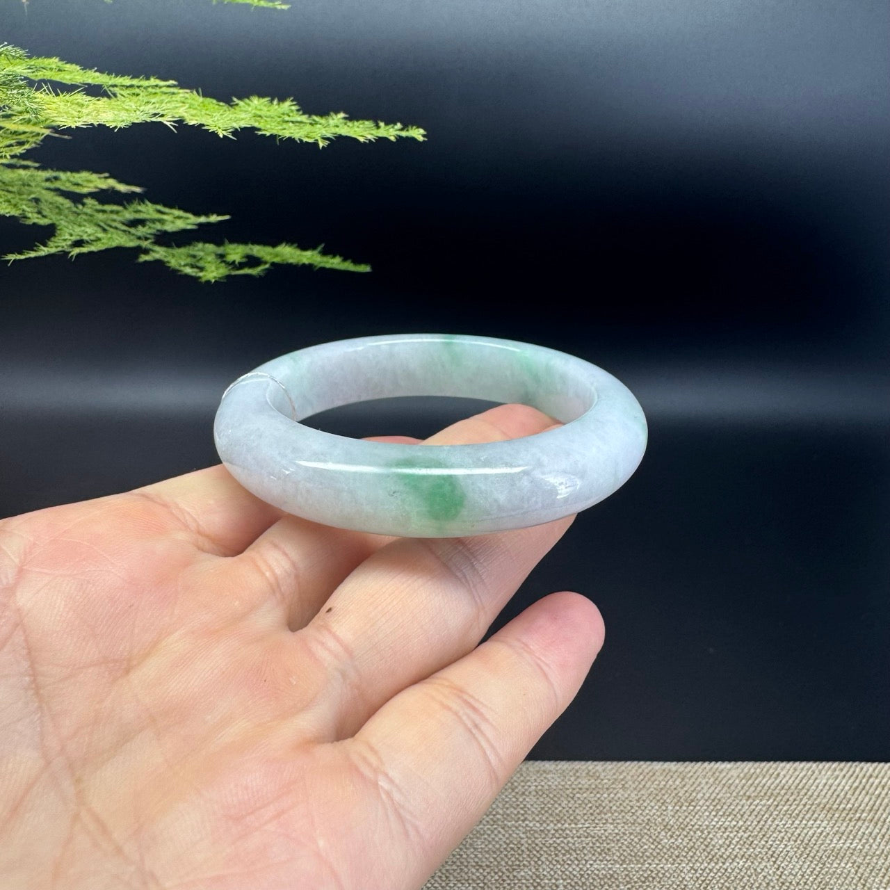 Genuine Burmese Lavender Green Jade Jadeite Bangle Bracelet ( 52.4mm )