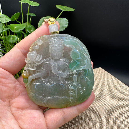 Divine Grace: High-End Jadeite Jade Carving Guanyin Pendant Collectibles