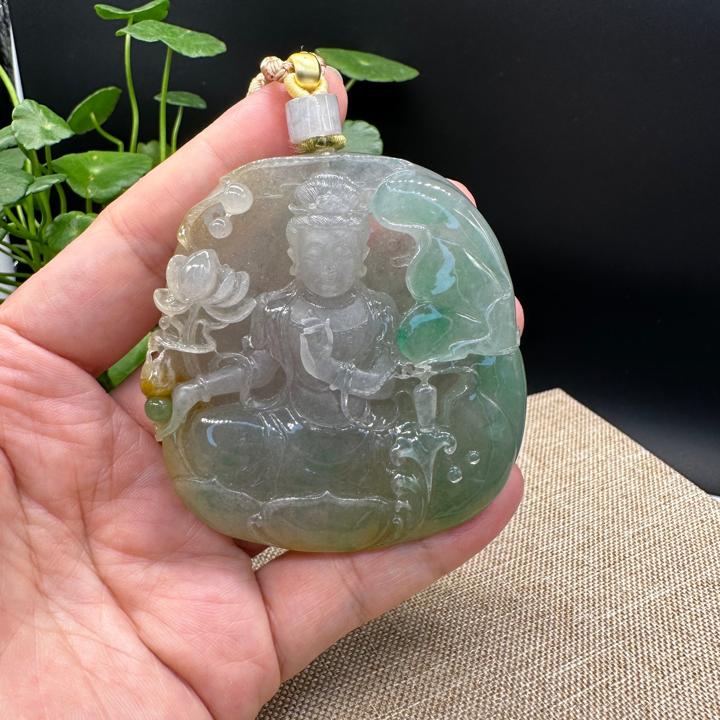 Divine Grace: High-End Jadeite Jade Carving Guanyin Pendant Collectibles