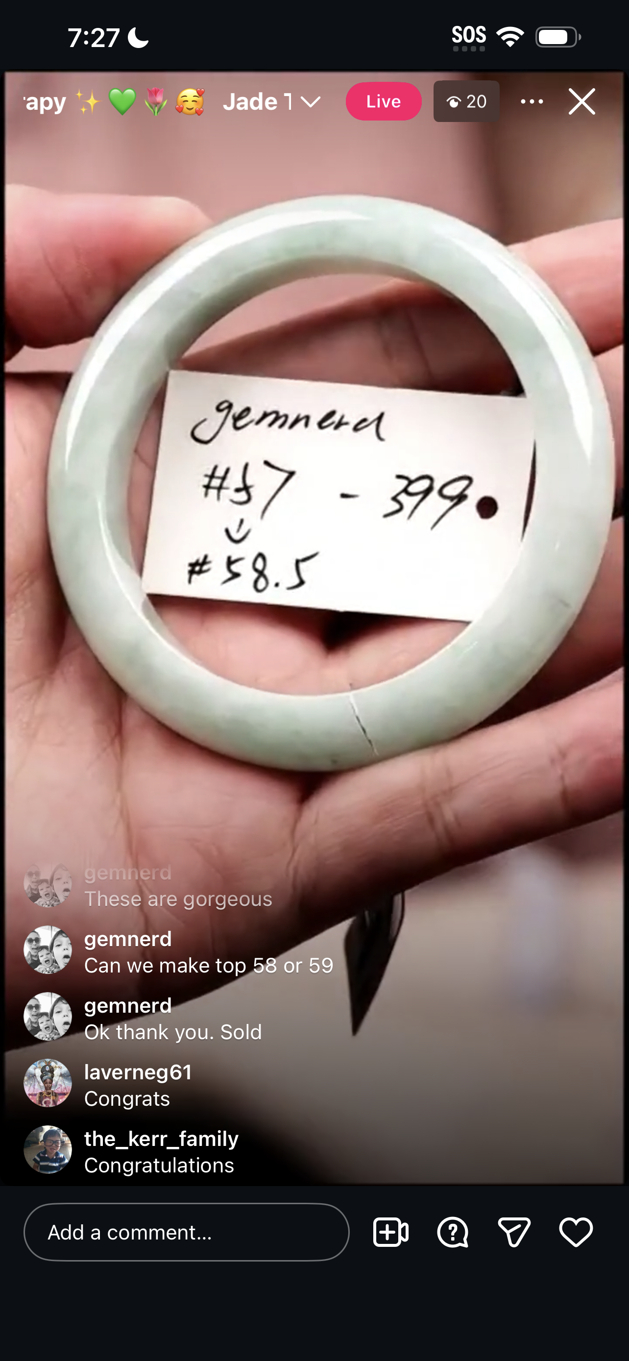 "Live" Natural Light Green Jadeite Jade Comfort-Fit  Bangle (06/06/26)