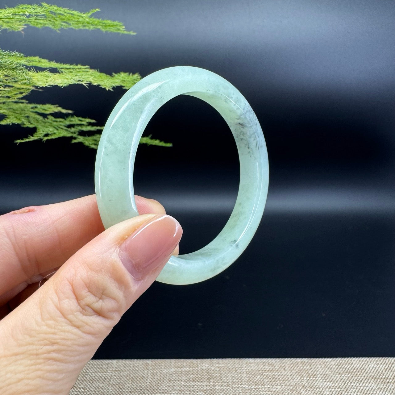Genuine Burmese Green Black Jade Jadeite Bangle Bracelet (52.5mm)