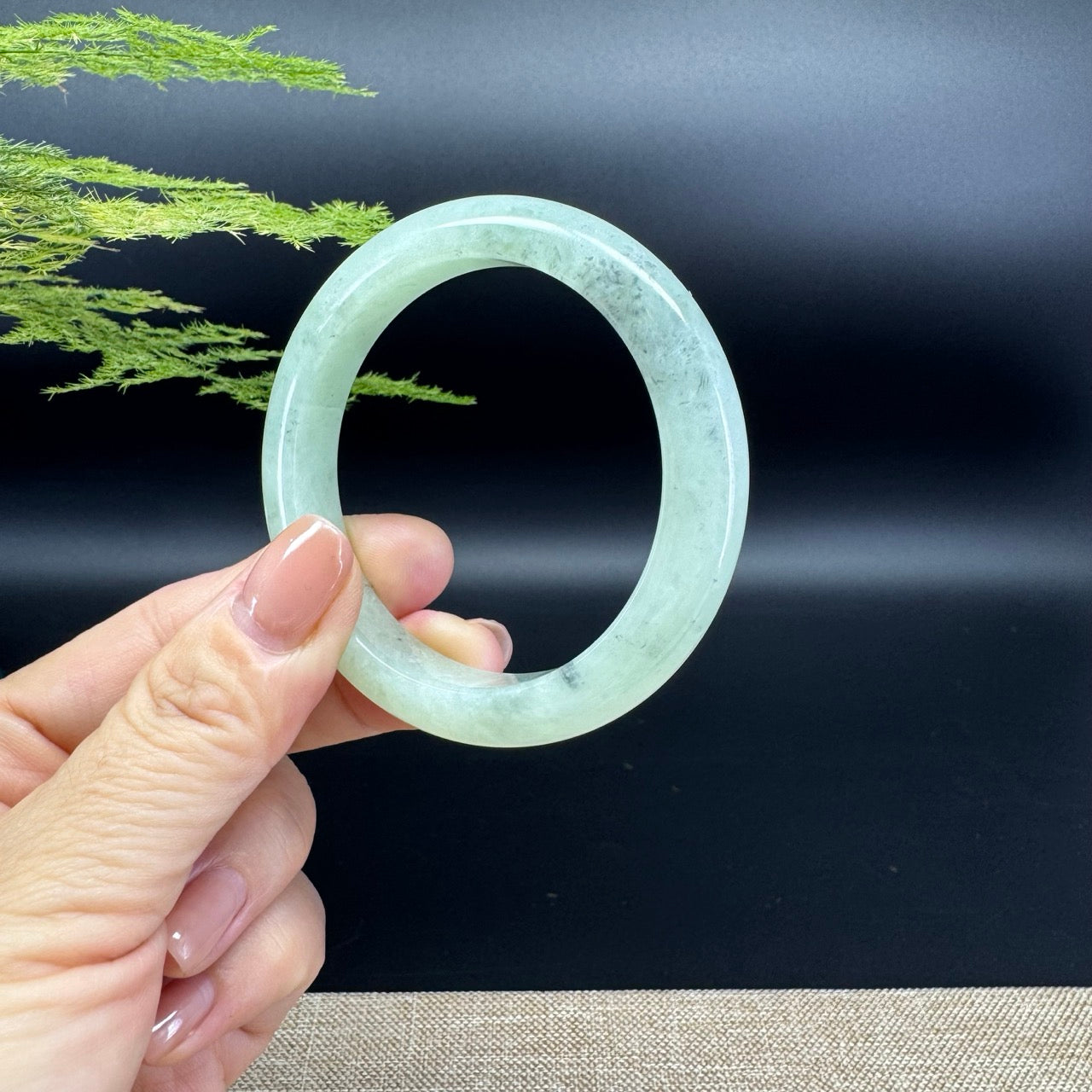 Genuine Burmese Green Black Jade Jadeite Bangle Bracelet (52.5mm)
