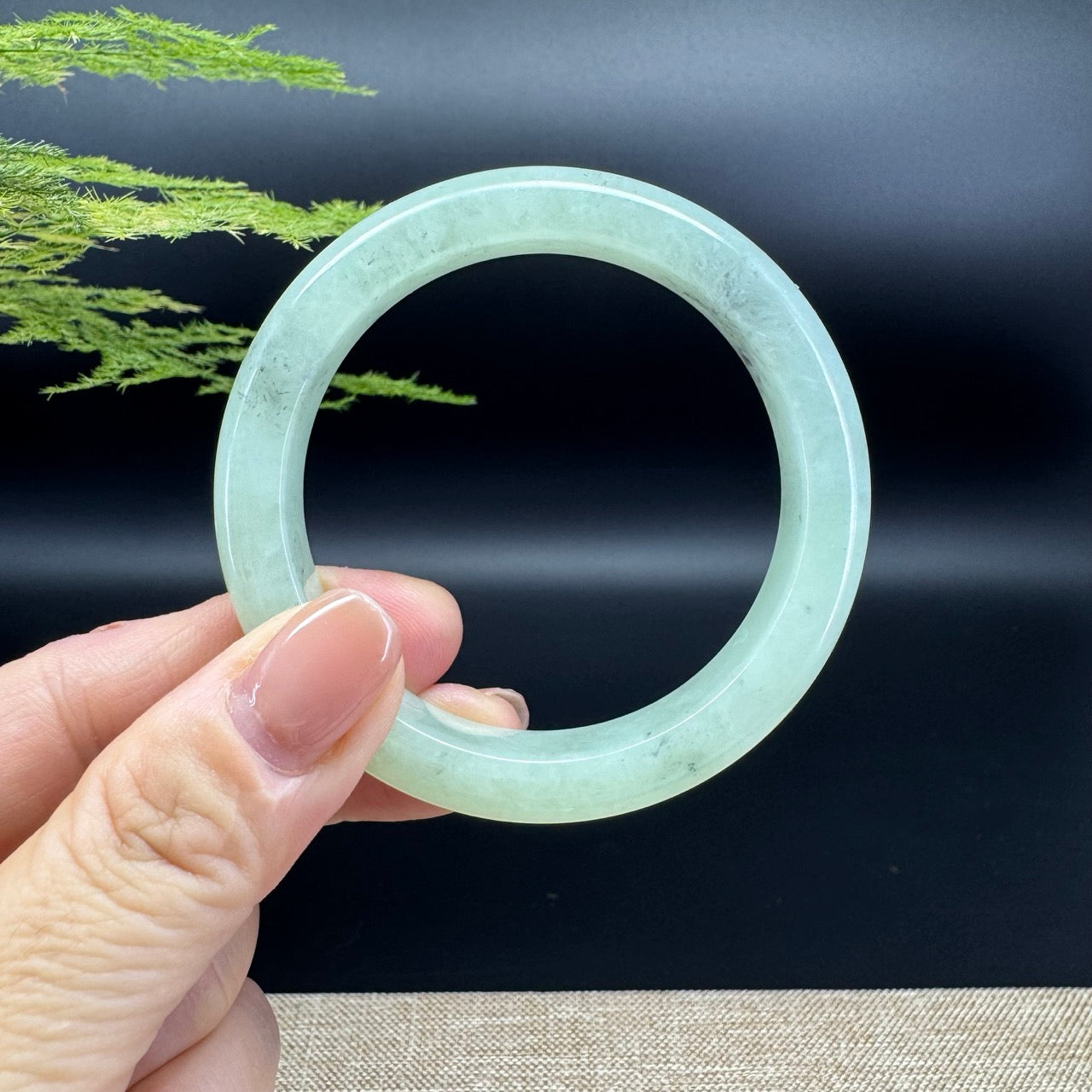 Genuine Burmese Green Black Jade Jadeite Bangle Bracelet (52.5mm)