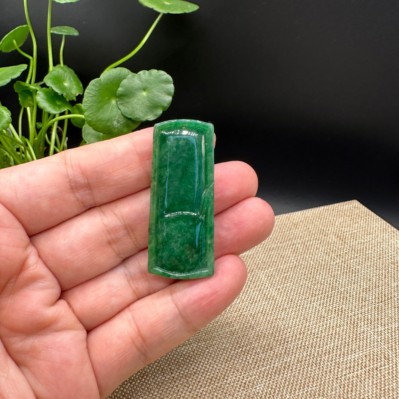 Genuine Green Jadeite Jade "Good Luck Bamboo" Pendant Necklace