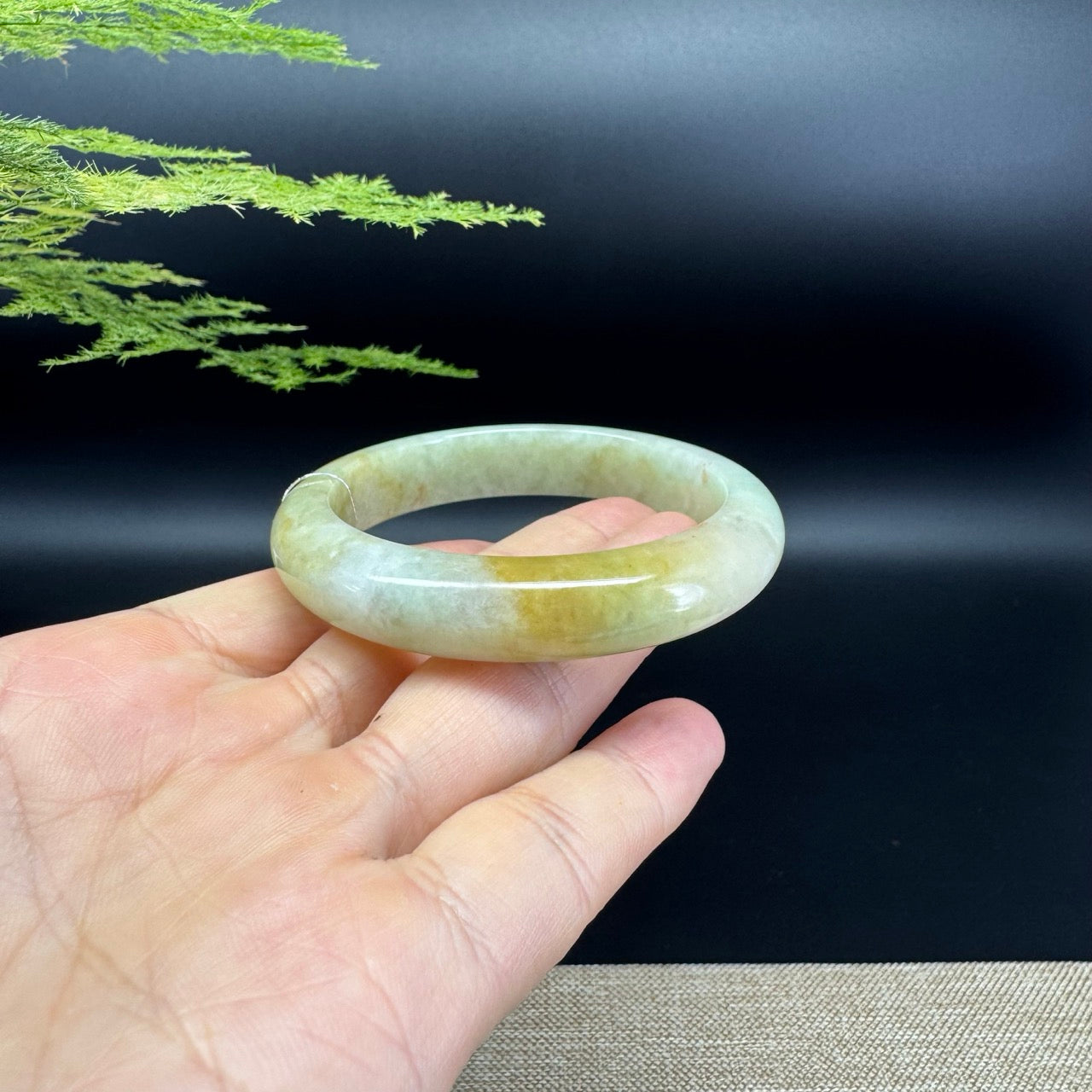 Genuine Burmese Yellow Green Jade Jadeite Bangle Bracelet ( 52.7mm )