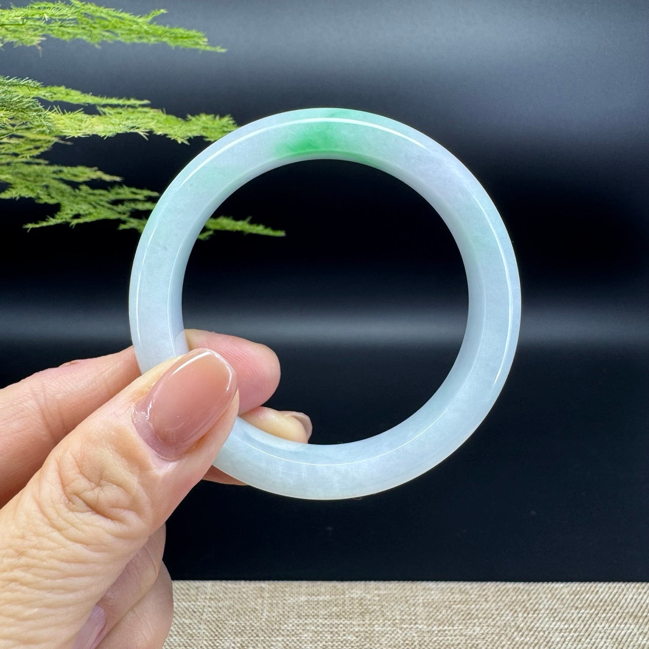 Genuine Burmese Icy Green Jadeite Jade Bangle Bracelet ( 52.4mm )