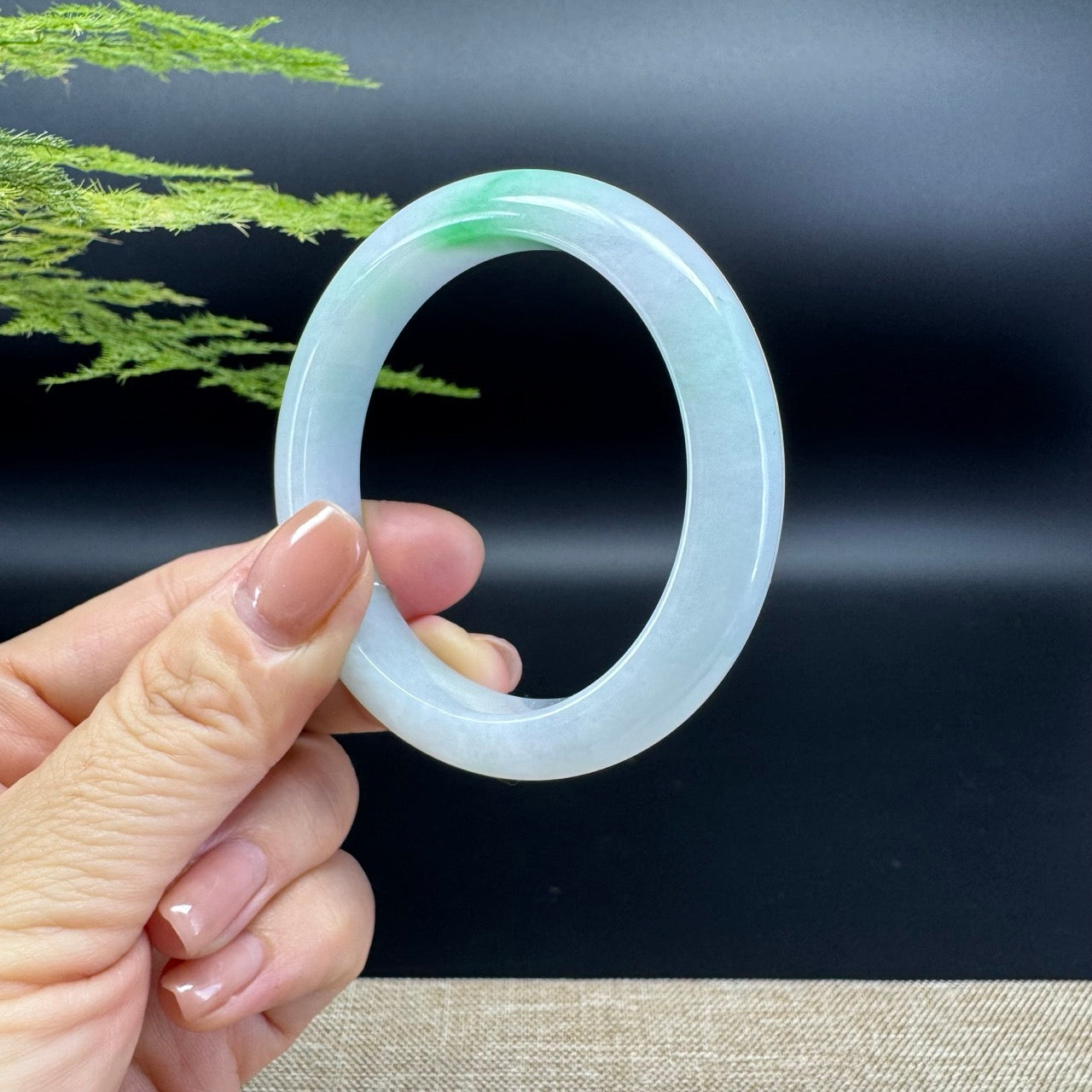 Genuine Burmese Icy Green Jadeite Jade Bangle Bracelet ( 52.4mm )