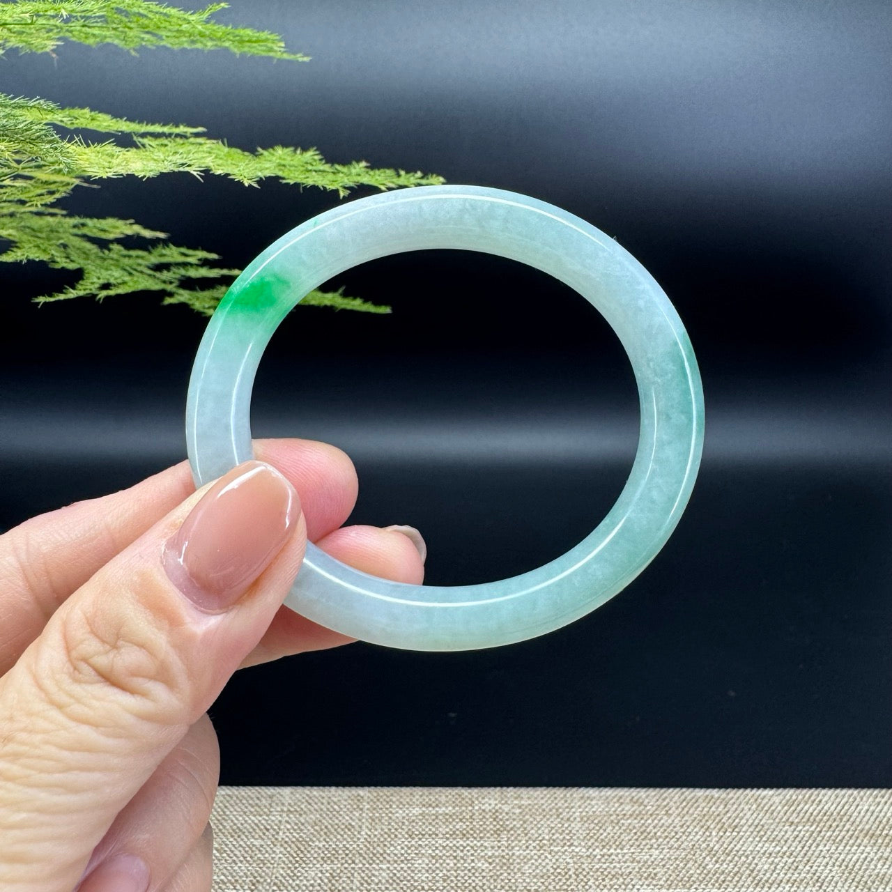 Genuine Burmese Ice Green Jade Jadeite Bangle Bracelet ( 51*43.9mm )