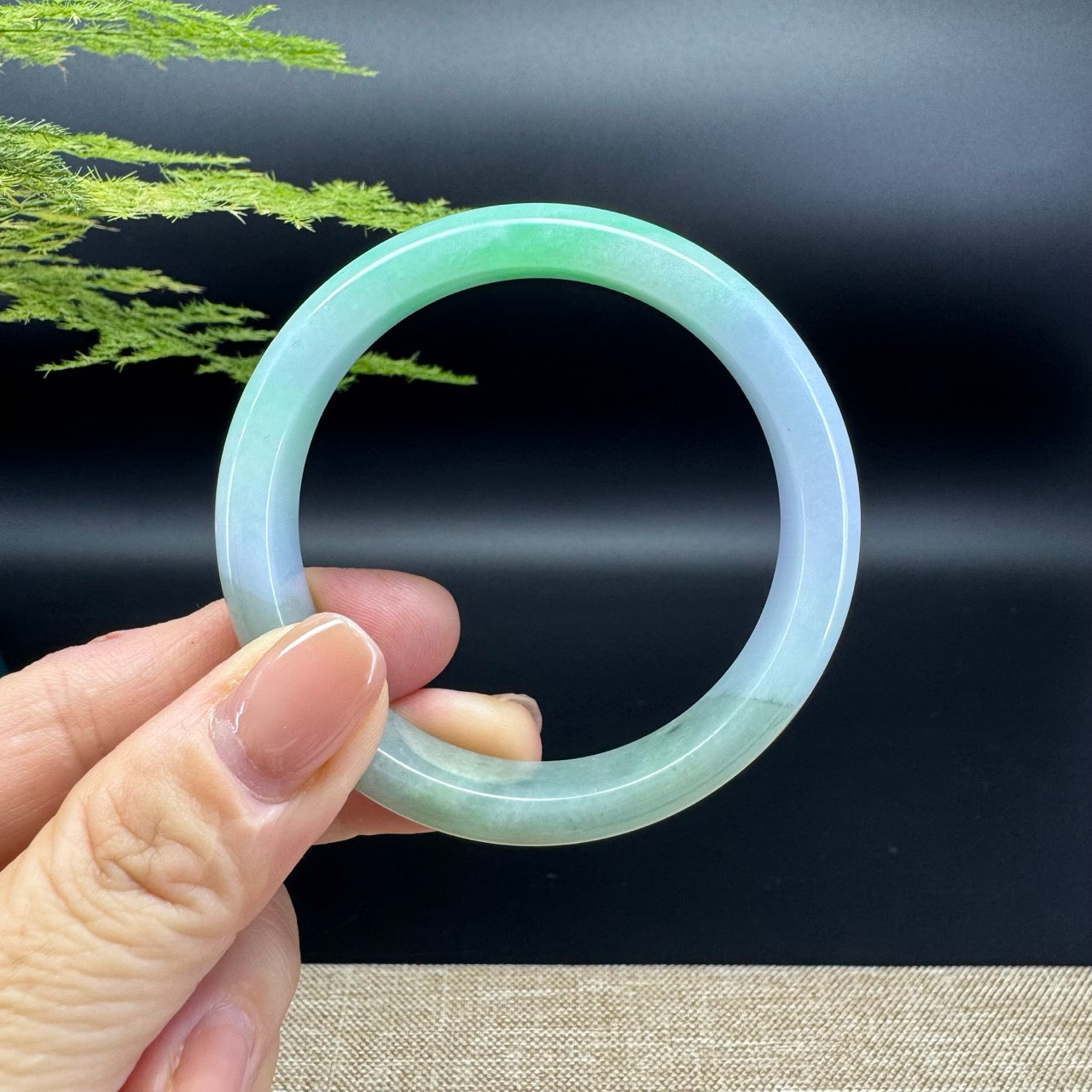 Genuine Burmese Light Lavender Green Jadeite Jade Bangle Bracelet ( 52.3mm )