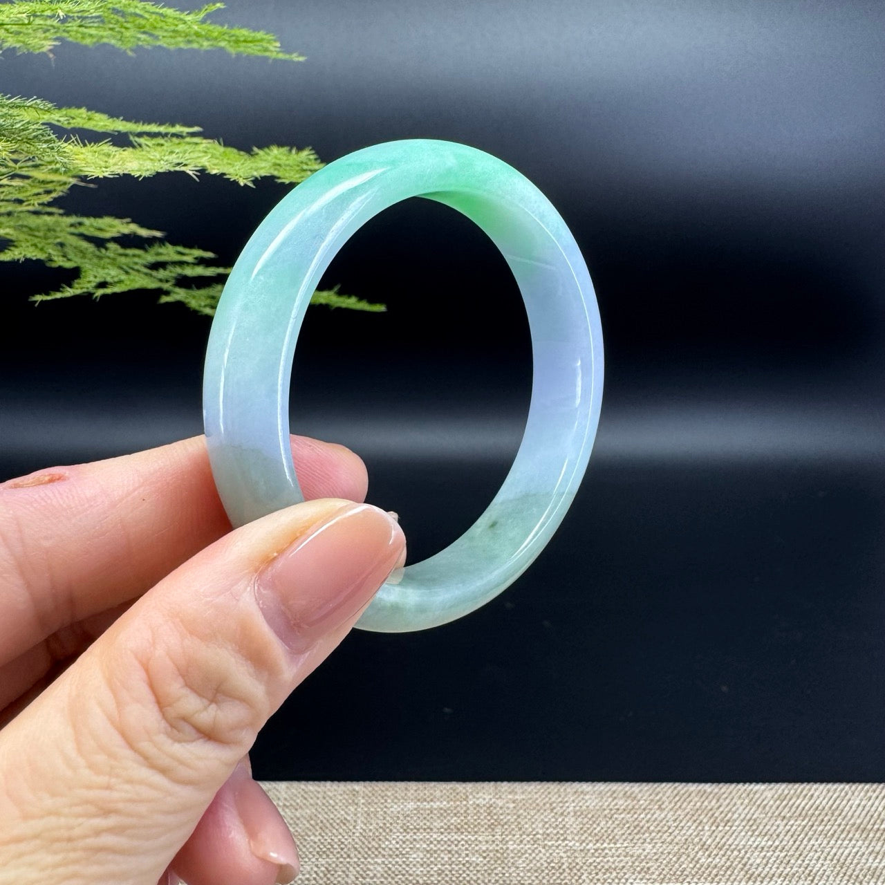 Genuine Burmese Light Lavender Green Jadeite Jade Bangle Bracelet ( 52.3mm )