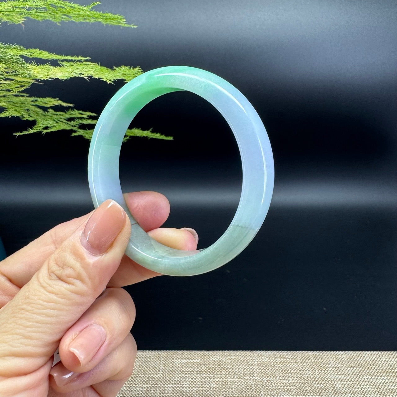 Genuine Burmese Light Lavender Green Jadeite Jade Bangle Bracelet ( 52.3mm )