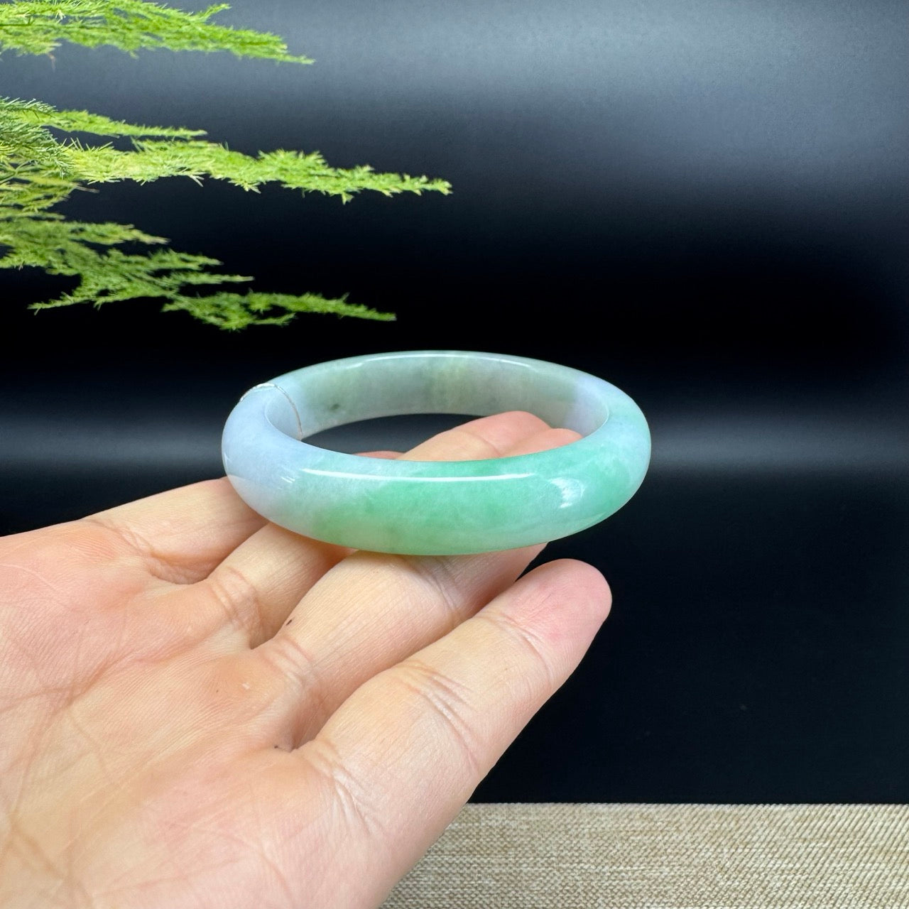 Genuine Burmese Light Lavender Green Jadeite Jade Bangle Bracelet ( 52.3mm )