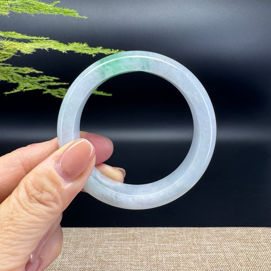 Genuine Burmese White Green Jade Jadeite Bangle Bracelet ( 53.4mm )