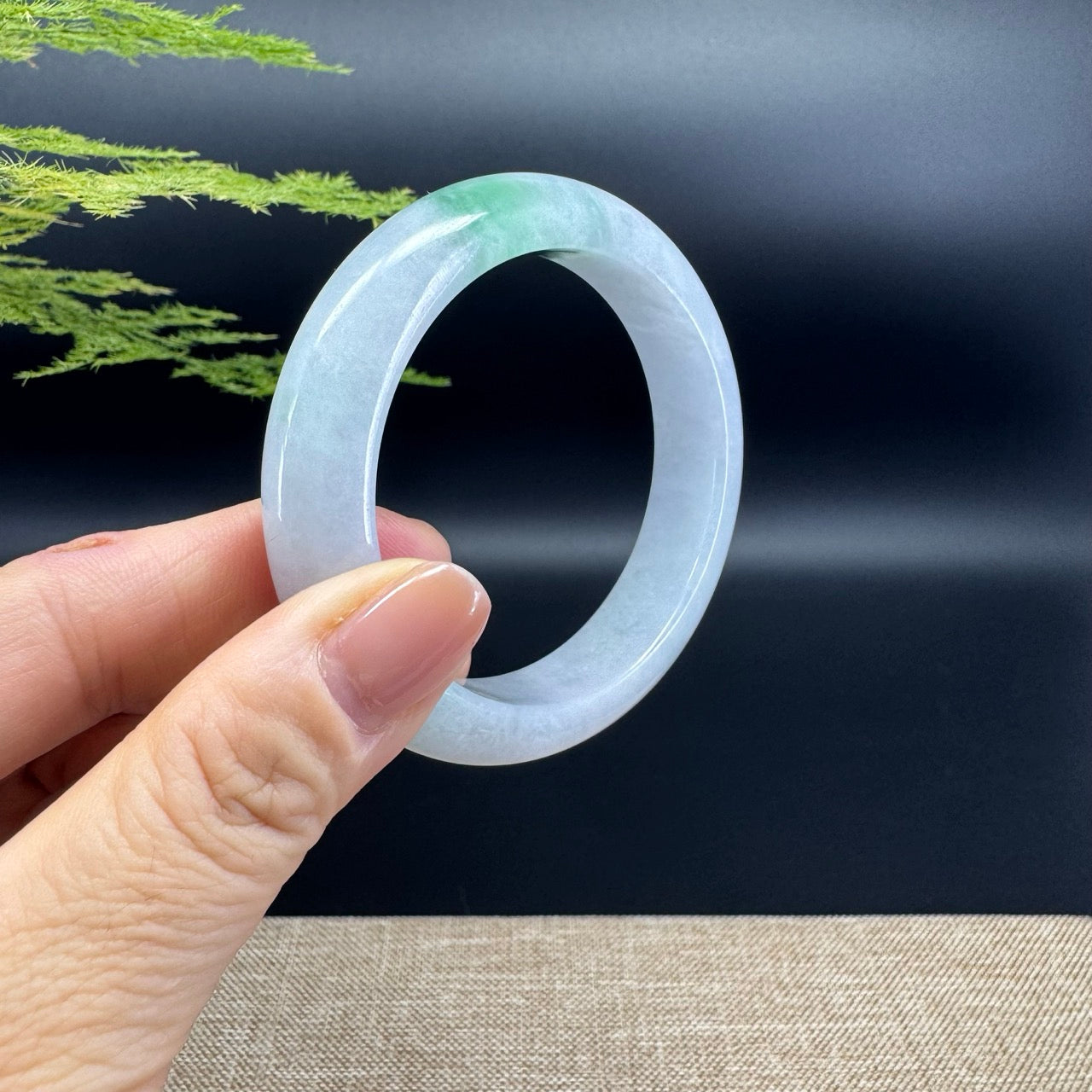 Genuine Burmese White Green Jade Jadeite Bangle Bracelet ( 53.4mm )