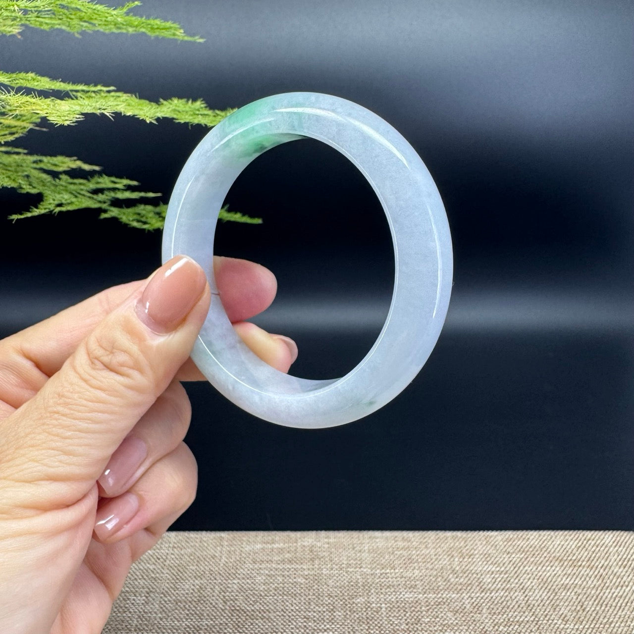 Genuine Burmese White Green Jade Jadeite Bangle Bracelet ( 53.4mm )