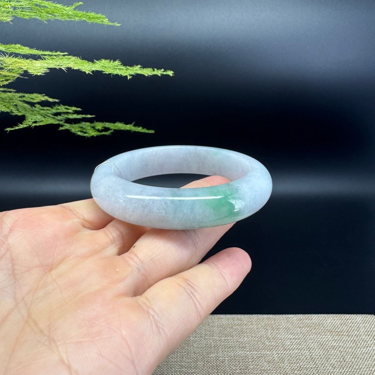 Genuine Burmese White Green Jade Jadeite Bangle Bracelet ( 53.4mm )