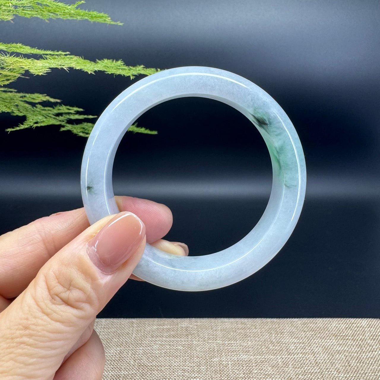 Genuine Burmese White Green Jade Jadeite Bangle Bracelet ( 53.4mm )