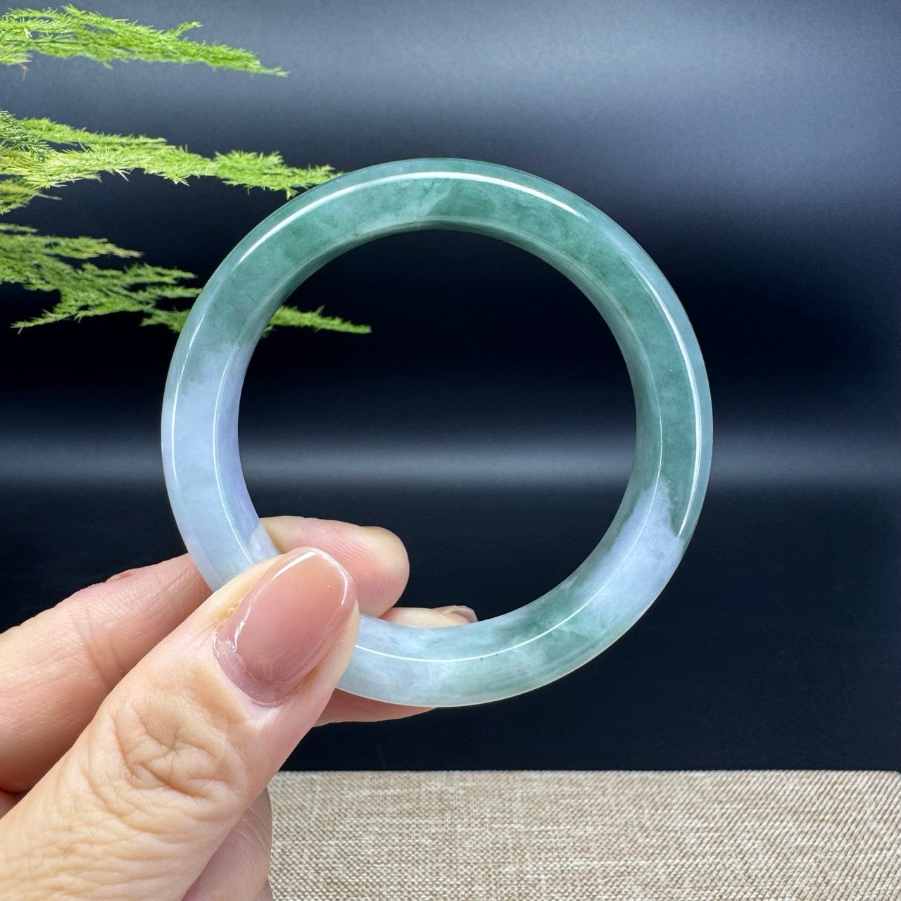 Genuine Burmese Oil Green Jade Jadeite Bangle Bracelet ( 53.2mm )
