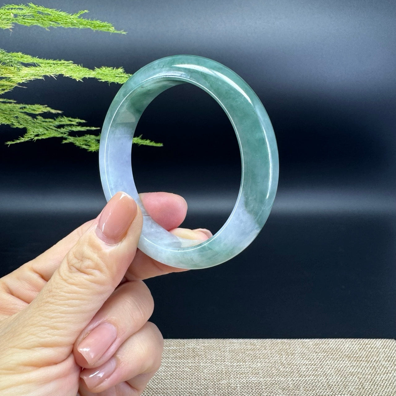 Genuine Burmese Oil Green Jade Jadeite Bangle Bracelet ( 53.2mm )