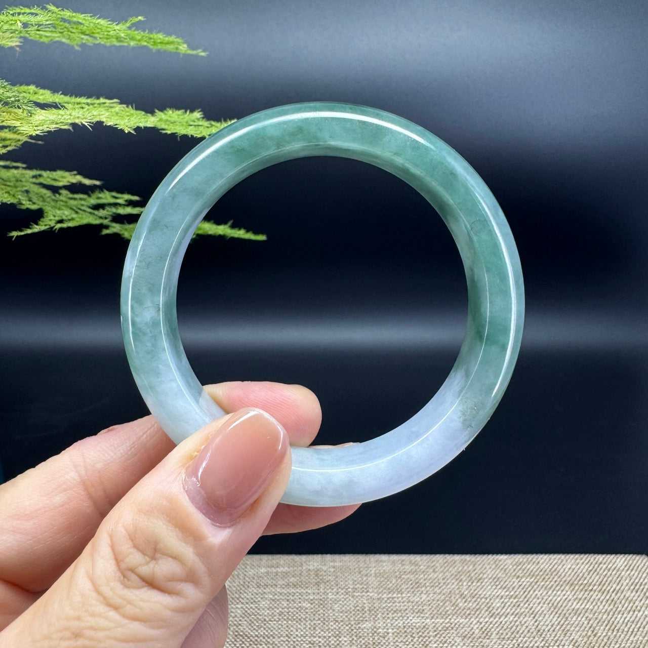 Genuine Burmese Oil Green Jade Jadeite Bangle Bracelet ( 53.2mm )