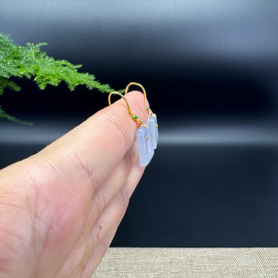 18k Yellow Gold Genuine Lavender Jadeite Jade Earrings With Diamonds