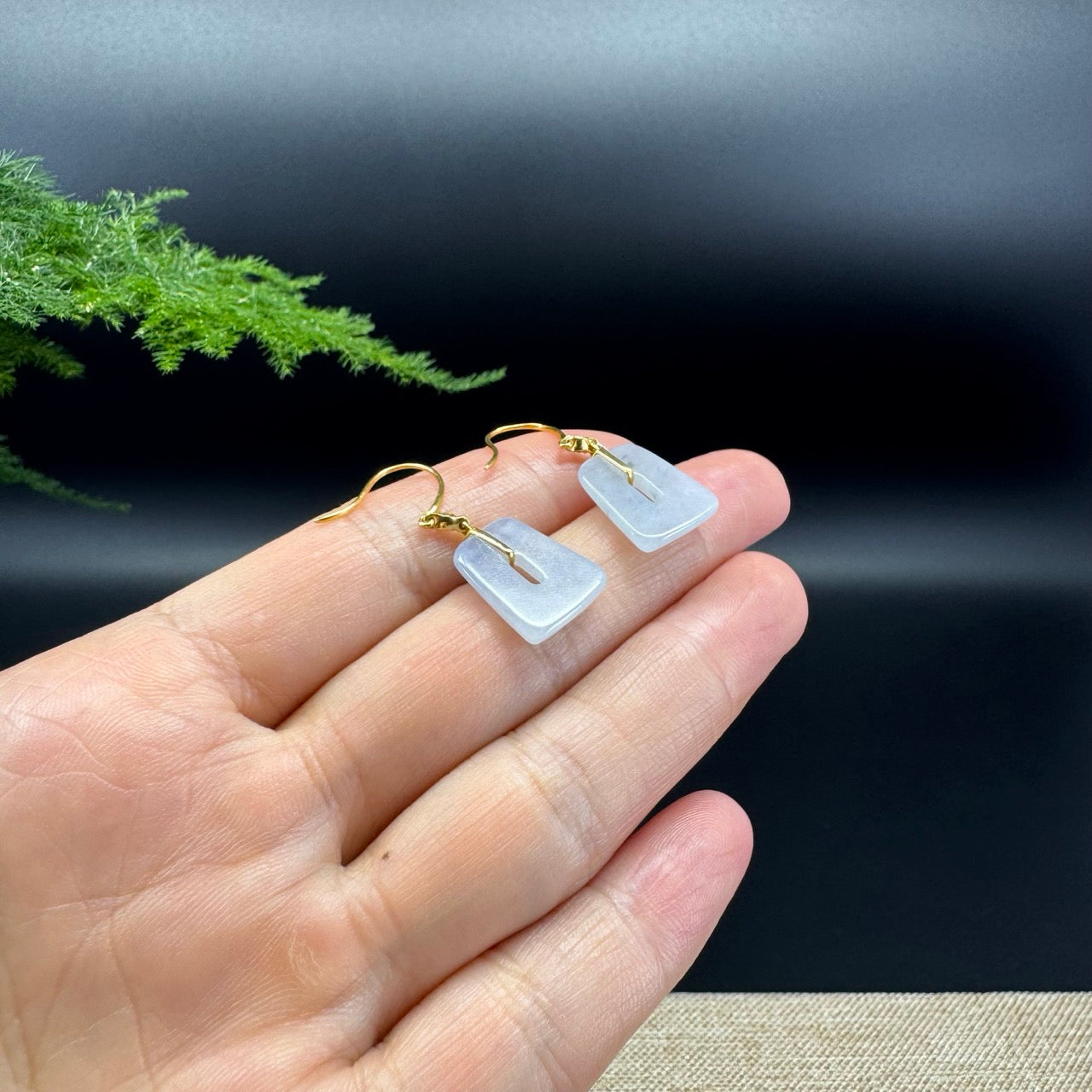 18k Yellow Gold Genuine Lavender Jadeite Jade Earrings With Diamonds