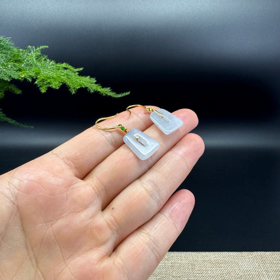 18k Yellow Gold Genuine Lavender Jadeite Jade Earrings With Diamonds