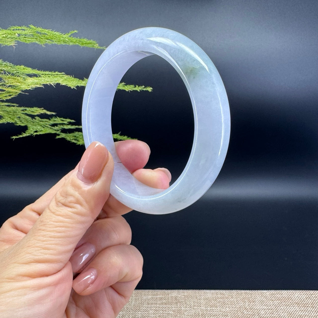 Genuine Burmese Lavender Green Jade Jadeite Bangle Bracelet ( 53.7mm )