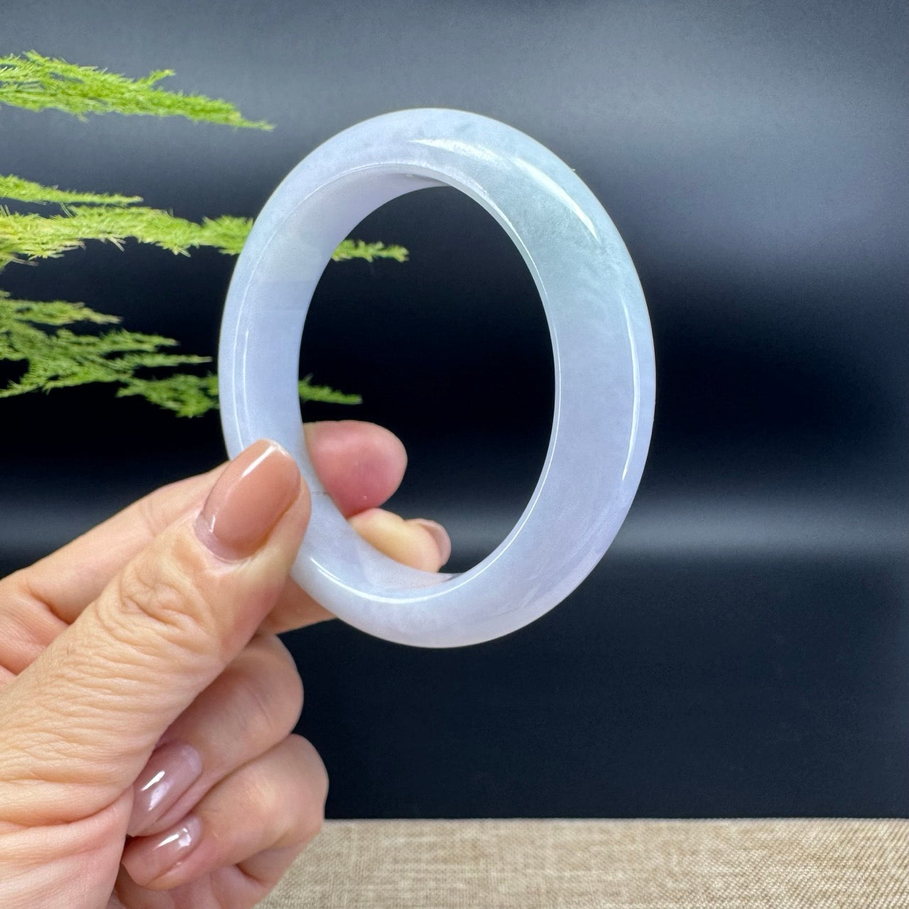 Genuine Burmese Lavender Green Jade Jadeite Bangle Bracelet ( 53.4mm )