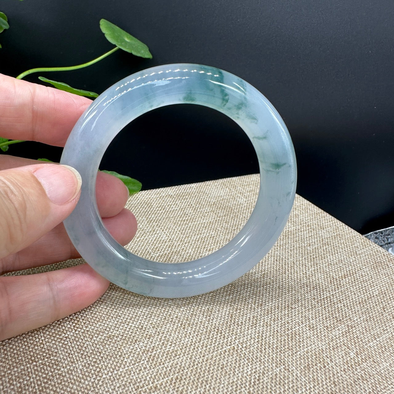 Genuine Burmese High-end Jade Jadeite Oval Bangle Bracelet (58.1mm )( Collectibles )