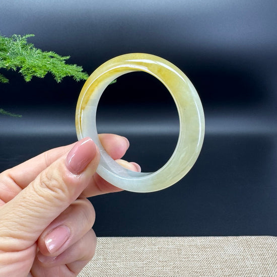 Genuine Burmese Icy Yellow Jade Jadeite Bangle Bracelet ( 53.8*46.8mm )