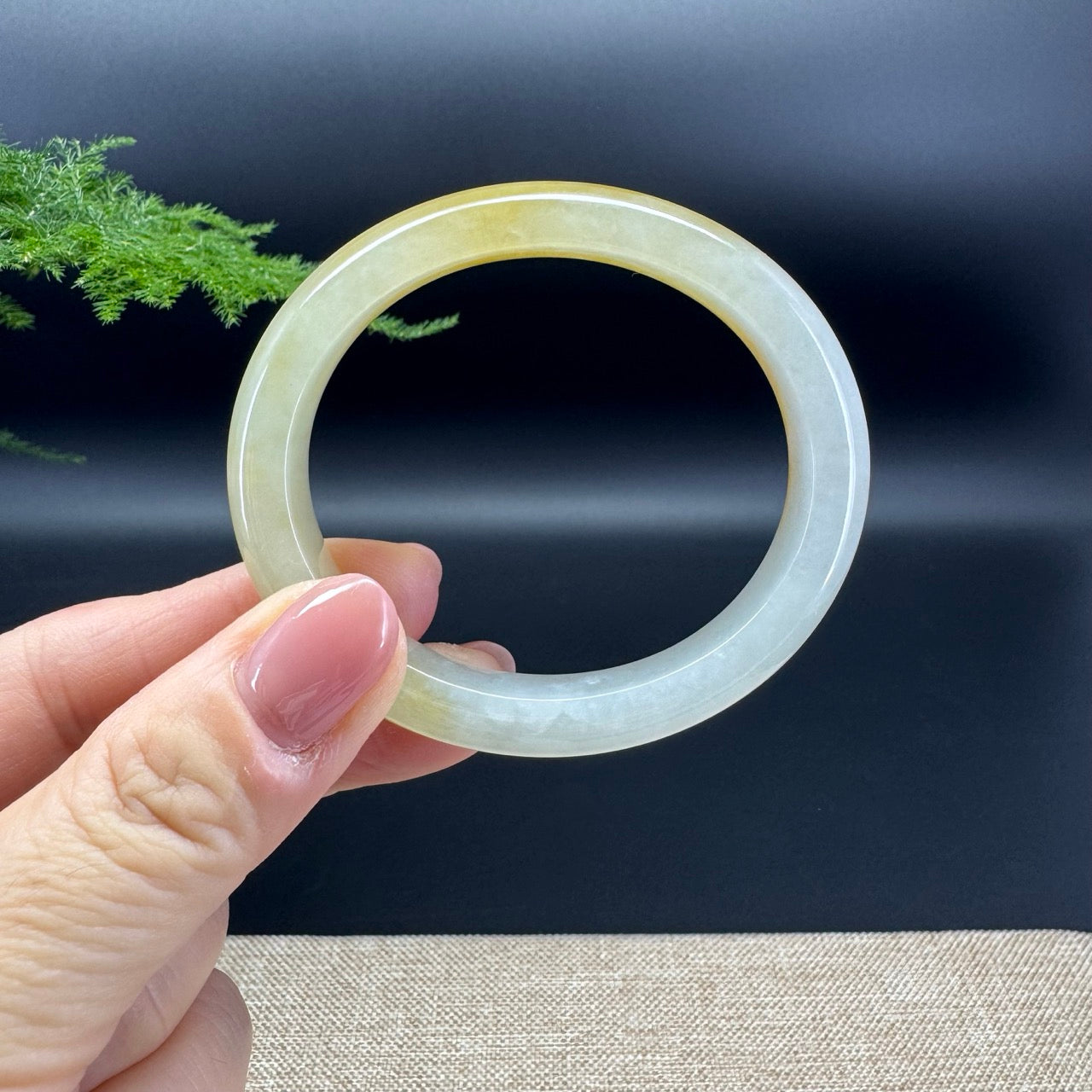 Genuine Burmese Icy Yellow Jade Jadeite Bangle Bracelet ( 53.8*46.8mm )