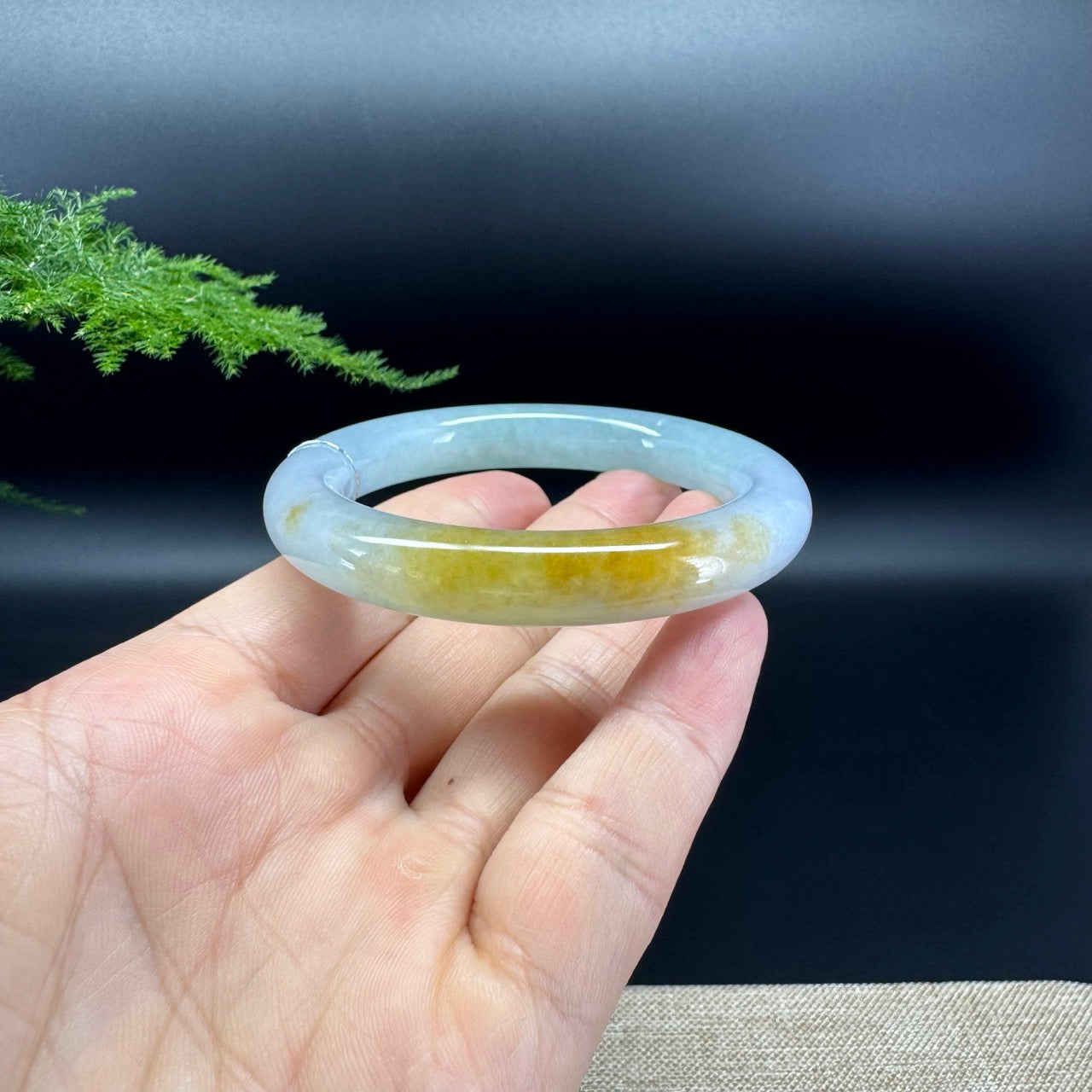 Genuine Burmese Icy Yellow Jade Jadeite Bangle Bracelet (52.5mm)