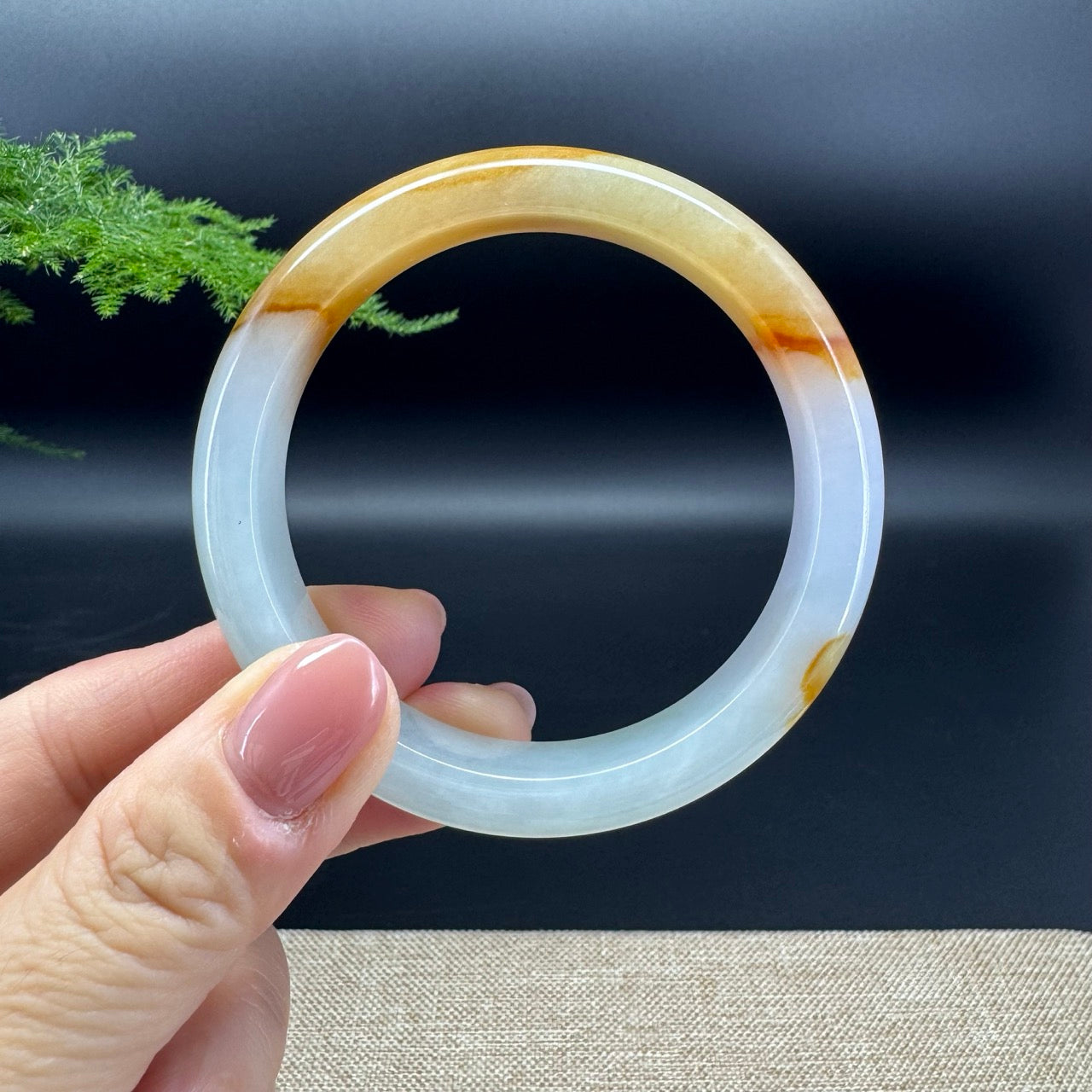 Genuine Burmese Yellow Jadeite Jade Bangle Bracelet ( 56.7mm)