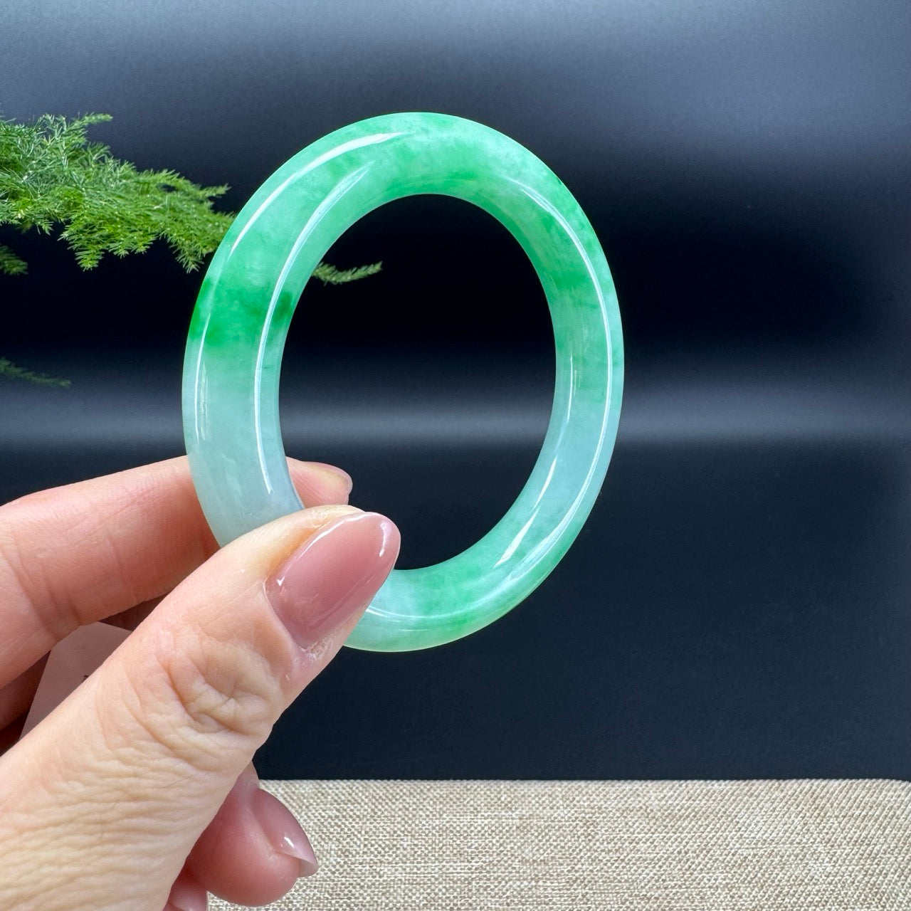 Genuine Burmese Green Jade Jadeite Bangle Bracelet (55.3mm)
