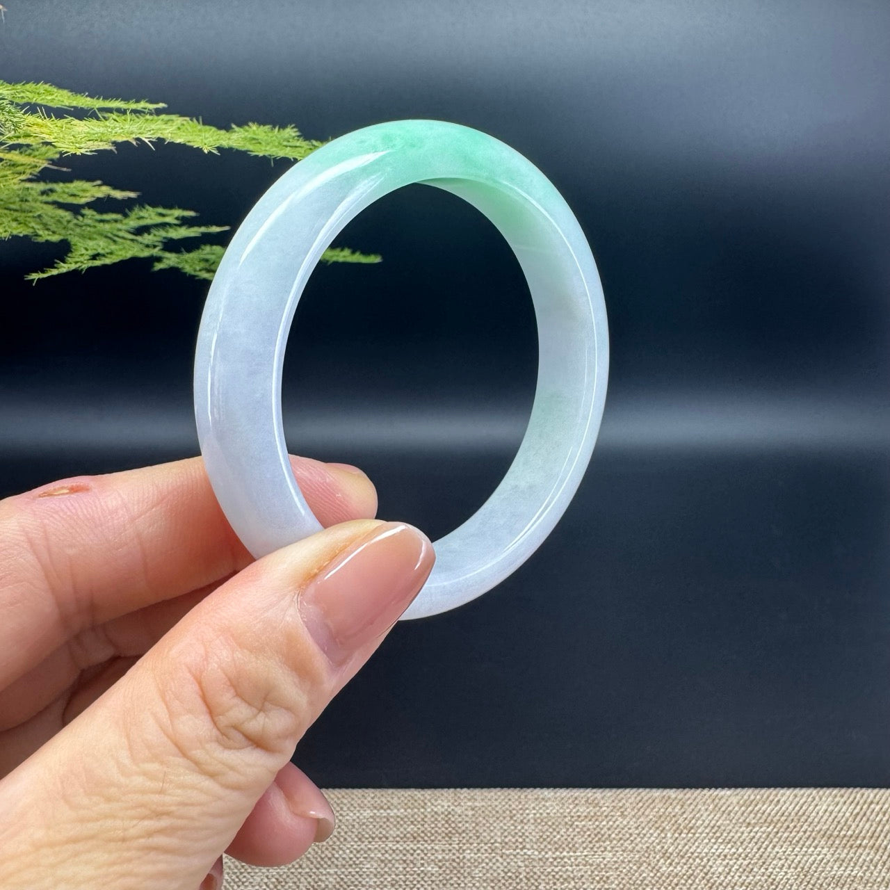 Genuine Burmese White Green Jade Jadeite Bangle Bracelet ( 53.2mm )