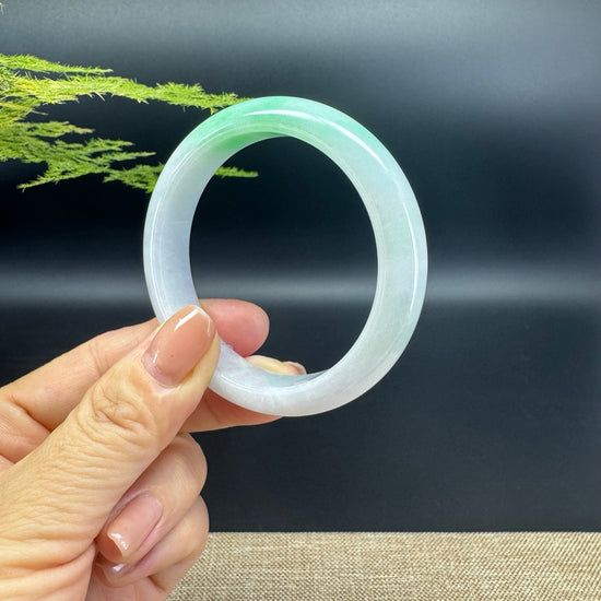 Genuine Burmese White Green Jade Jadeite Bangle Bracelet ( 53.2mm )