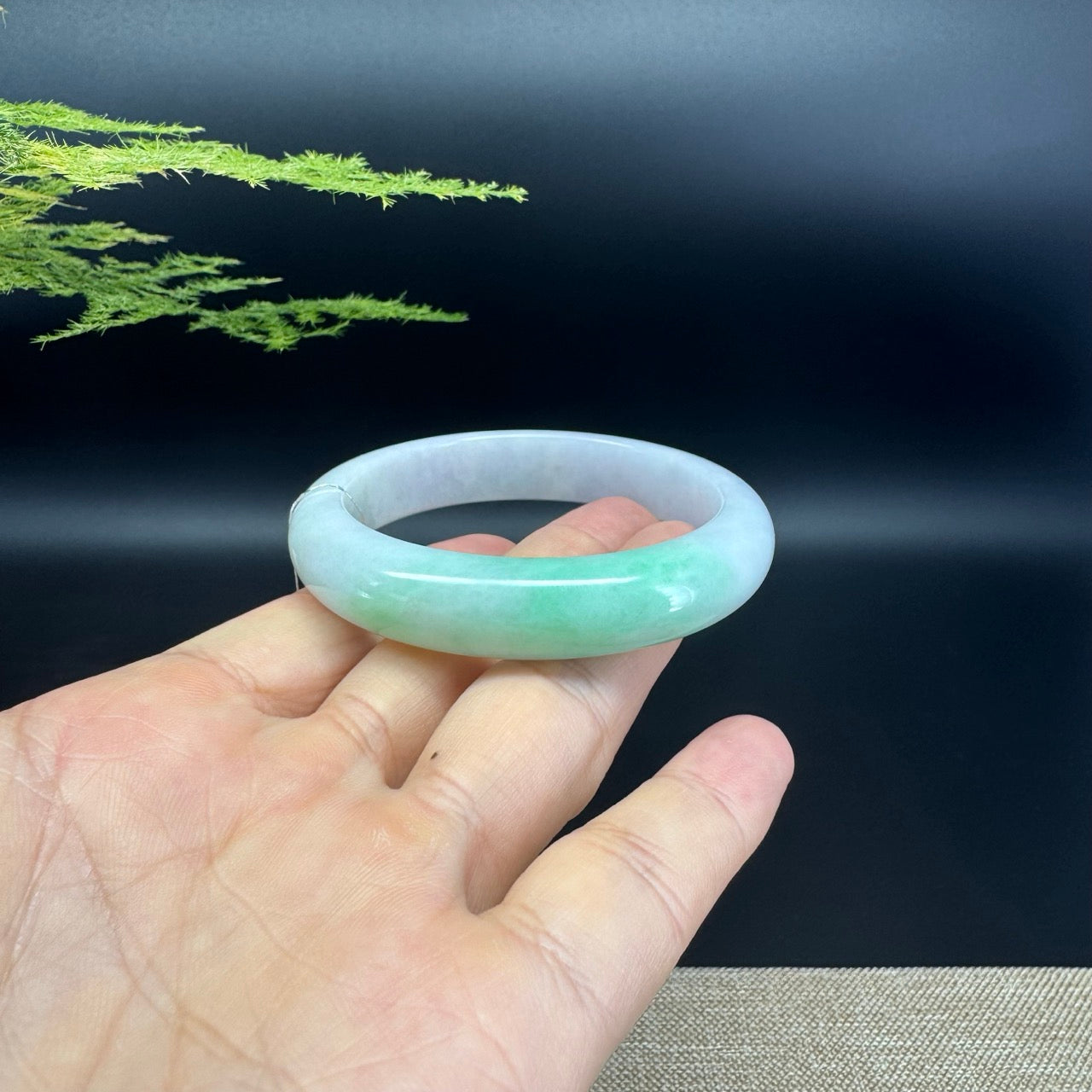 Genuine Burmese White Green Jade Jadeite Bangle Bracelet ( 53.2mm )