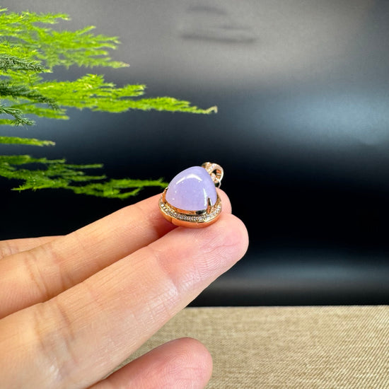RealJade® "Tear Drop" 18k Rose Gold Lavender Jadeite jade Diamond Pendant Necklace