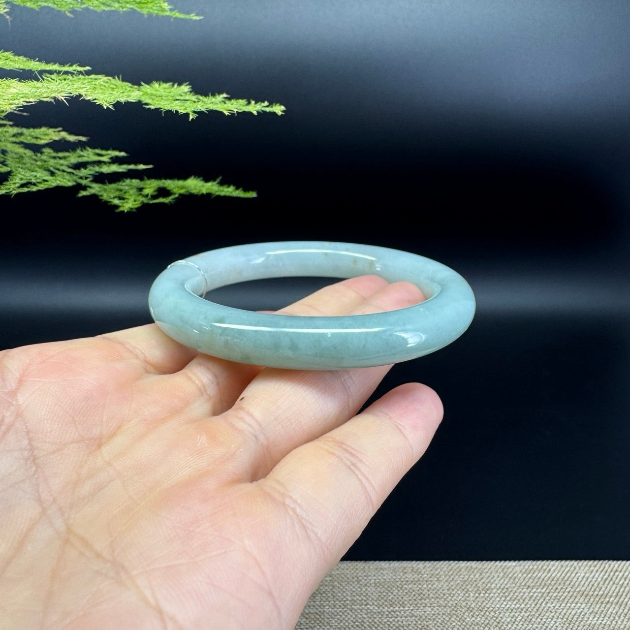 Genuine Burmese Grey Green Jade Jadeite Bangle Bracelet ( 54.9mm )